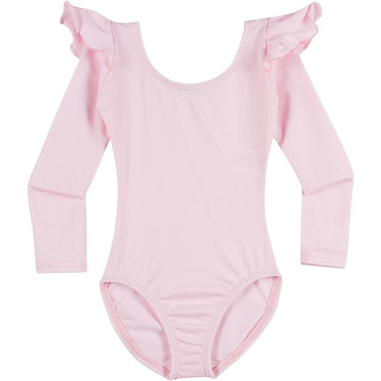 Light Pink Toddler & Girls Long Ruffle Sleeve Leotard